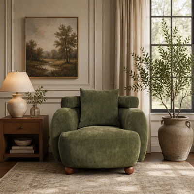 Fauteuil club 38 po style nordique en chenille avec coussin, coussin moelleux et salon
