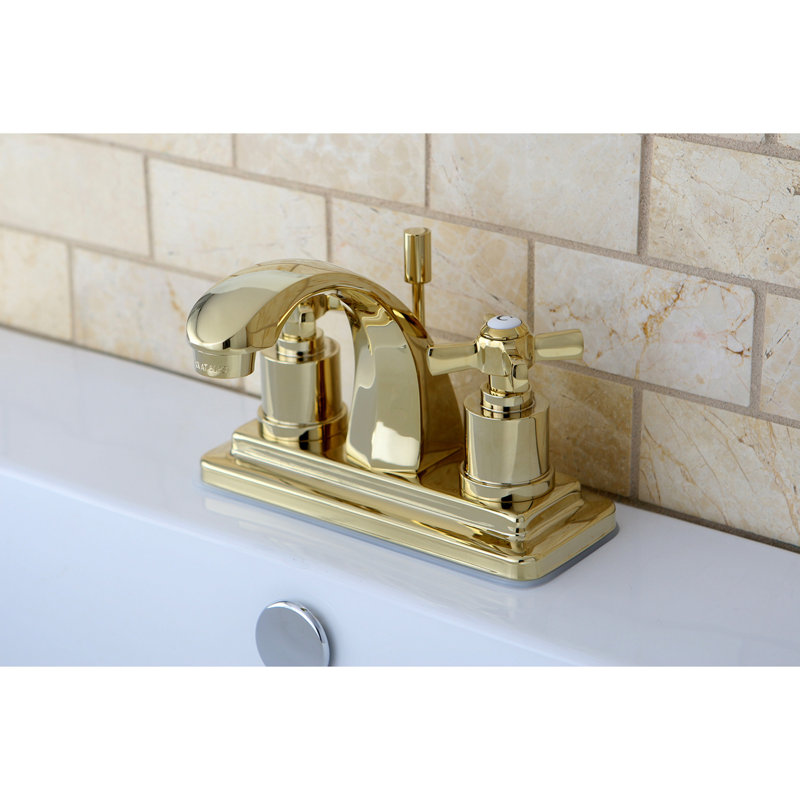 Robinet de salle de bain central à 4 poignées à 3 trous à fixation sur le comptoir à 3 trous avec poignée escamotable en laiton Kingston