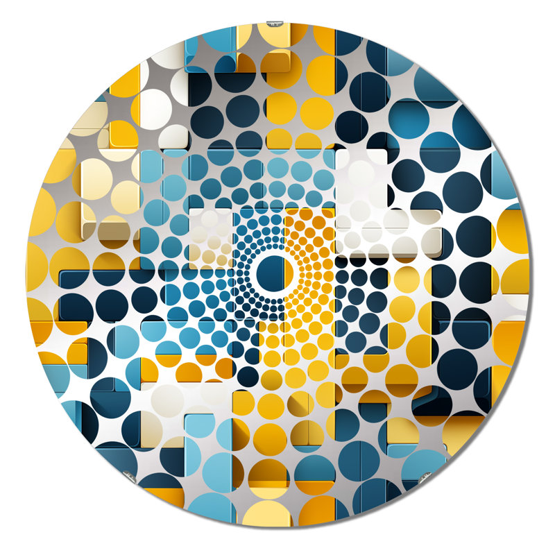 Yellow And Blue Geometric Blocks Harmony - Concentric Circles Decorative Mirror, 23.6" x 23.6"