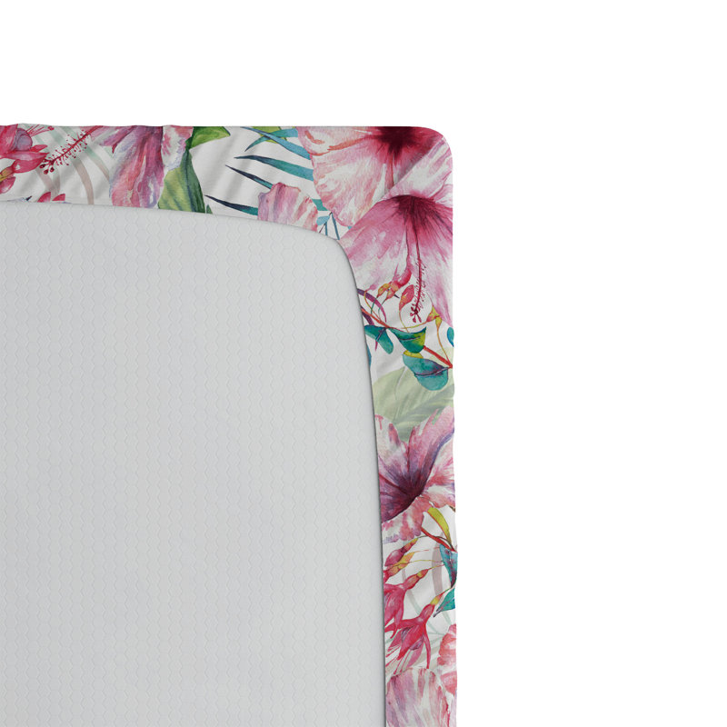 Drap-housse Ambesonne Hibiscus Exotics Feel Flowers, Drap-housse de taille simple