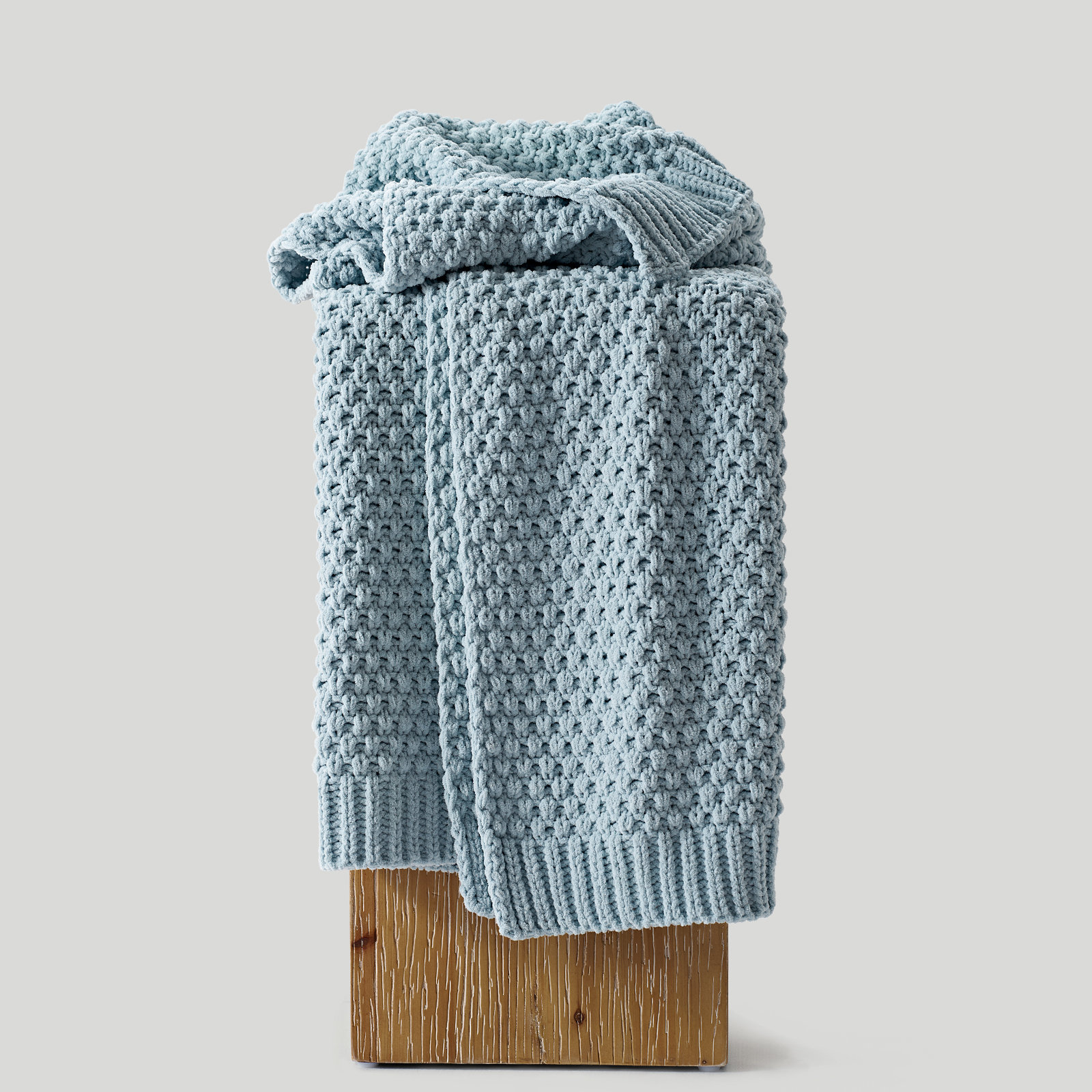 Chunky Chenille Knit Throw Blanket, Chambray Blue, 108" L x 92" W
