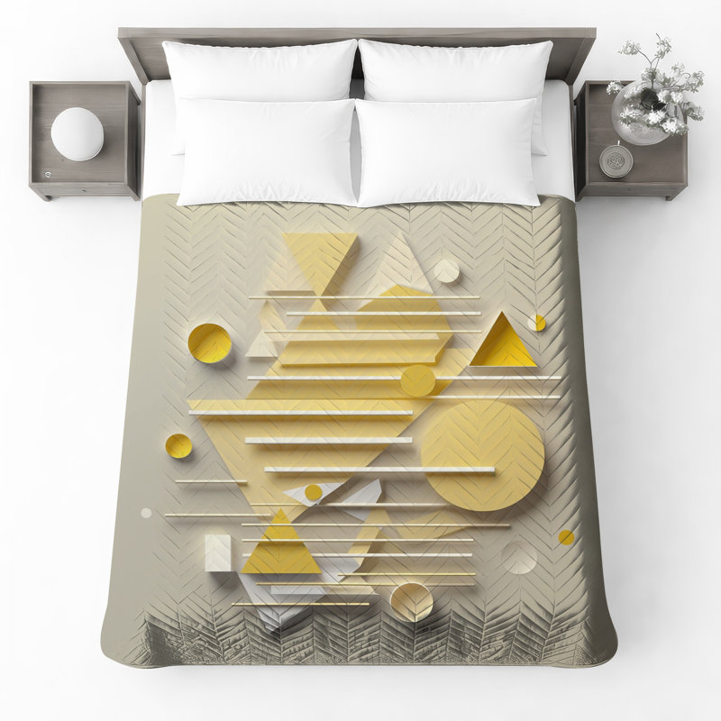 Yellow Geometric Shapes Quilted Bedspread All Sizes, Queen