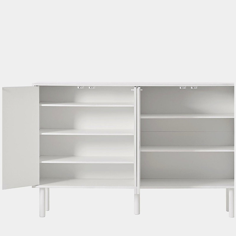 Armoire à chaussures avec 5 pieds en bois massif, armoire de rangement à 4 portes avec tablettes réglables