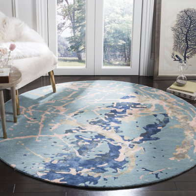 Amier Hand Tufted Viscose/Wool Abstract Rug in Blue/Light Pink