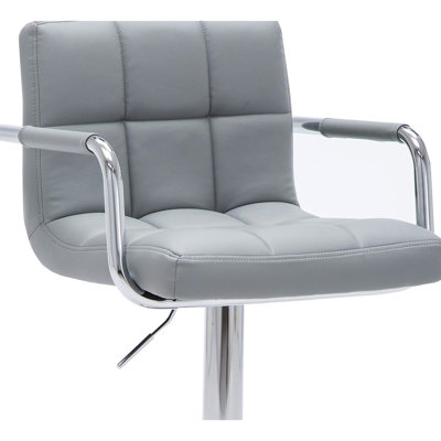 Tabouret de bar pivotant gris avec accoudoirs, pivotant sur 360 °, siège rembourré, base en métal confortable - coussin, rotation et repose-pieds