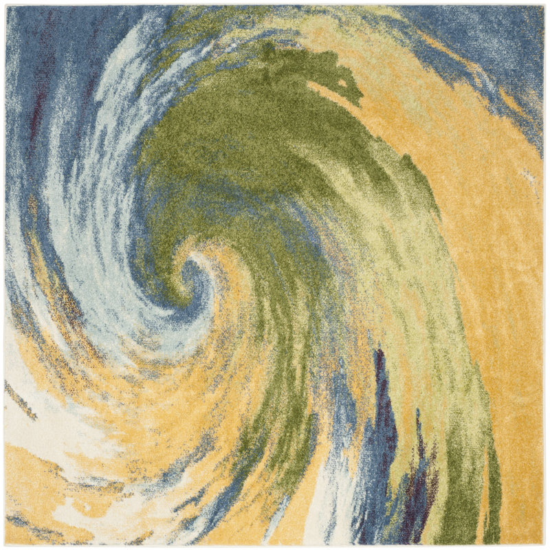 Sunset Marina Performance Abstract Rug, Square 6'