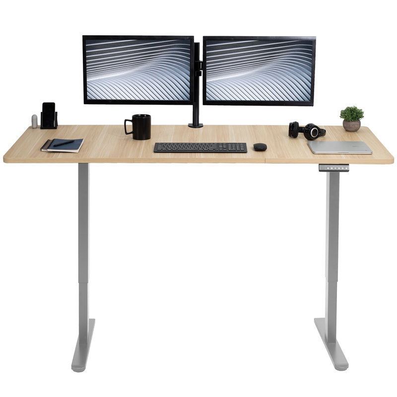 VIVO Electric Dual Motor 71” x 30” Standing Desk, E2B7B Series, Light Wood/Gray
