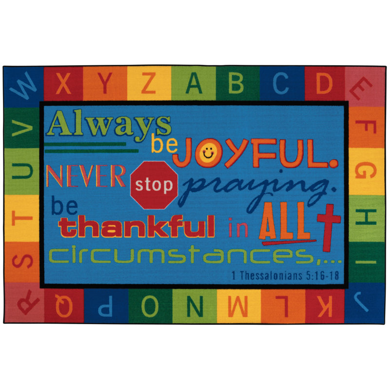 Always Be Joyful KID$Value Plus Tufted Blue/Red/Green Area Classroom Rug, Rectangle 6' x 9'