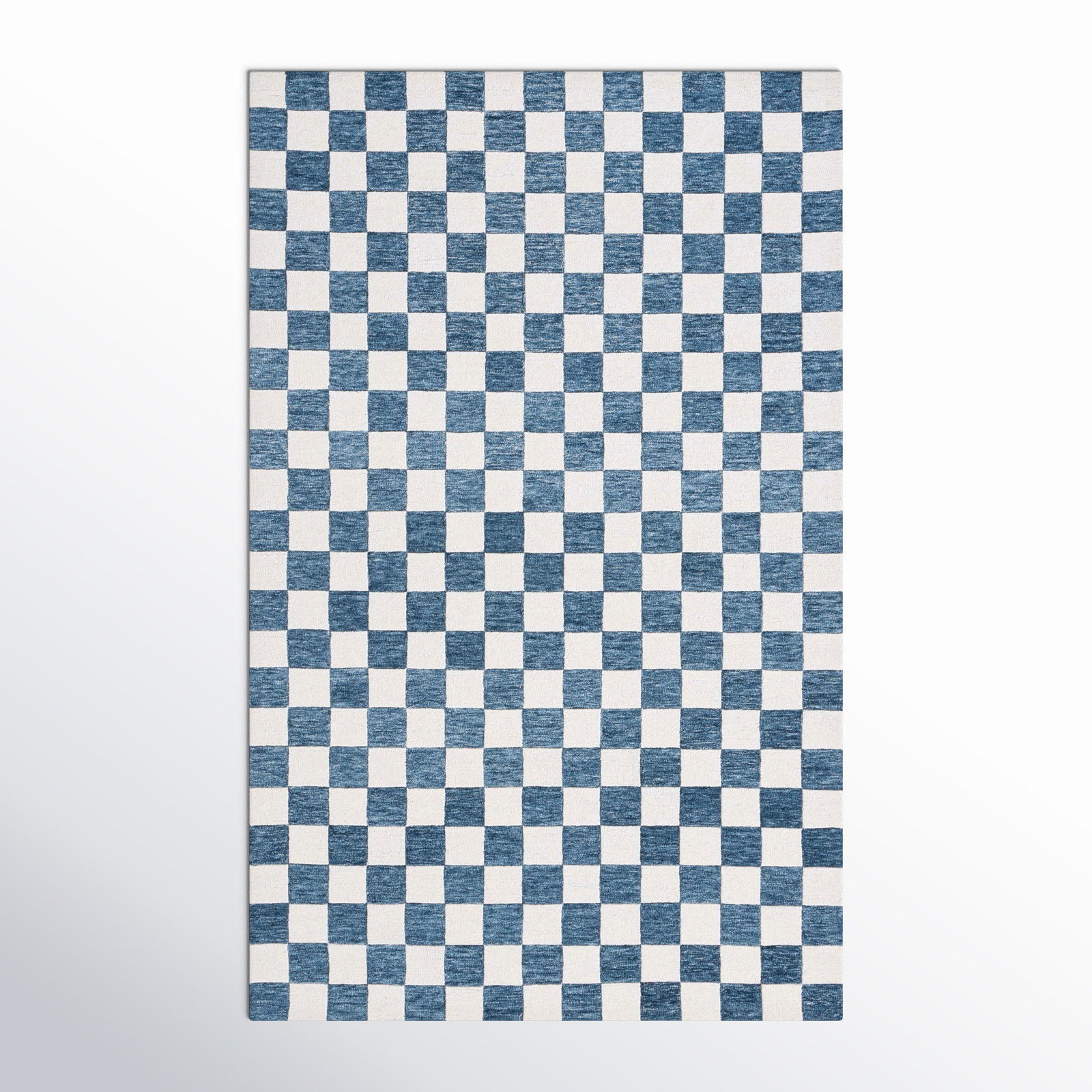 Freemont Blue Ivory Hand-Tufted Checkered Rug, Rectangle 5' x 8'
