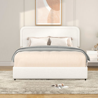 Lit de rangement breveté à 2 tiroirs avec plateforme rembourrée Boucle, tête de lit capitonnée à coutures courbées et support de matelas à lattes en bois