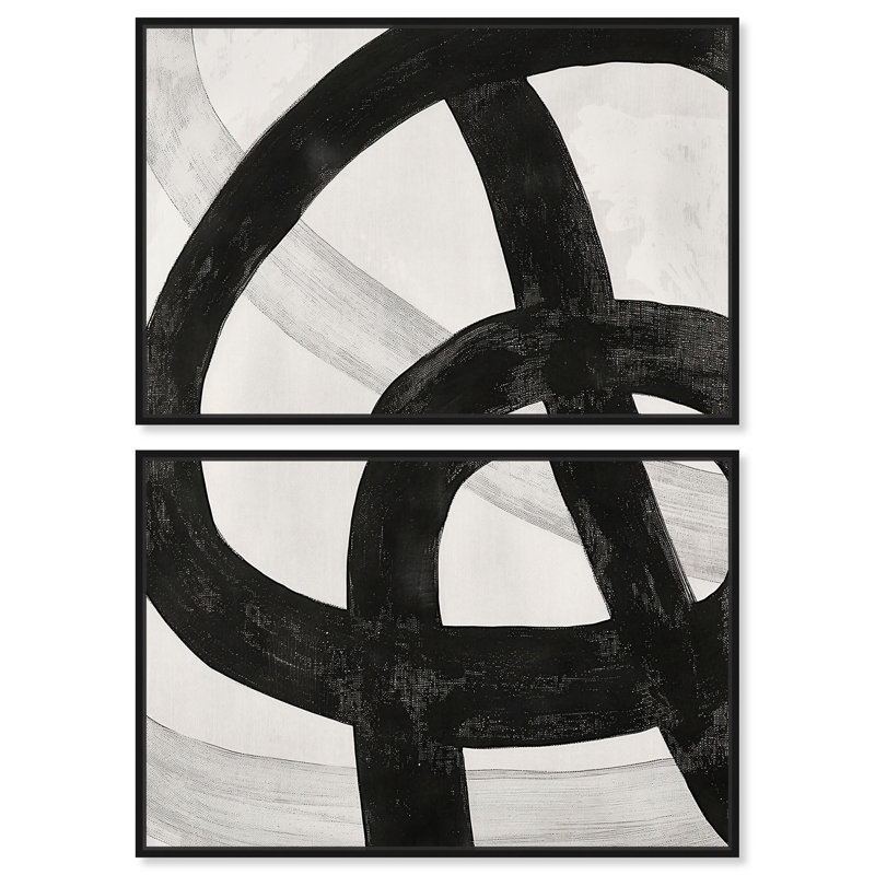 Infinite Loop II, ensemble de 2 toiles abstraites de luxe par Art Remedy, H 10 po x l 15 po, Noir