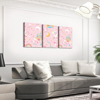 Tout l'art pour le salon, la chambre à coucher, le château, la photo, la décoration murale, la salle de bain, la fée, les garçons, les filles, les œuvres d'art, les affiches, la peinture mignonne de l'arc-en-ciel, 12 po x 16 po x 3 pièces