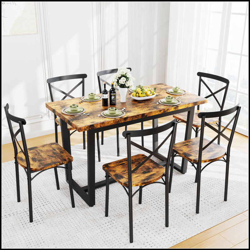 Ensemble de salle à manger 7 pièces avec chaises confortables et table durable, parfait pour les réunions de famille et les cuisines modernes