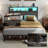 Hugo Modern Platform Bed Frame with 2-Tier Wood Storage Headboard LED Lights and Charging Station-232766573-248907154