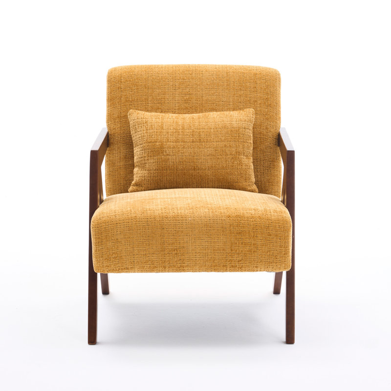 Fauteuil d'appoint rembourré en bois massif de chenille de style Mid-Century avec coussin supplémentaire Juriana