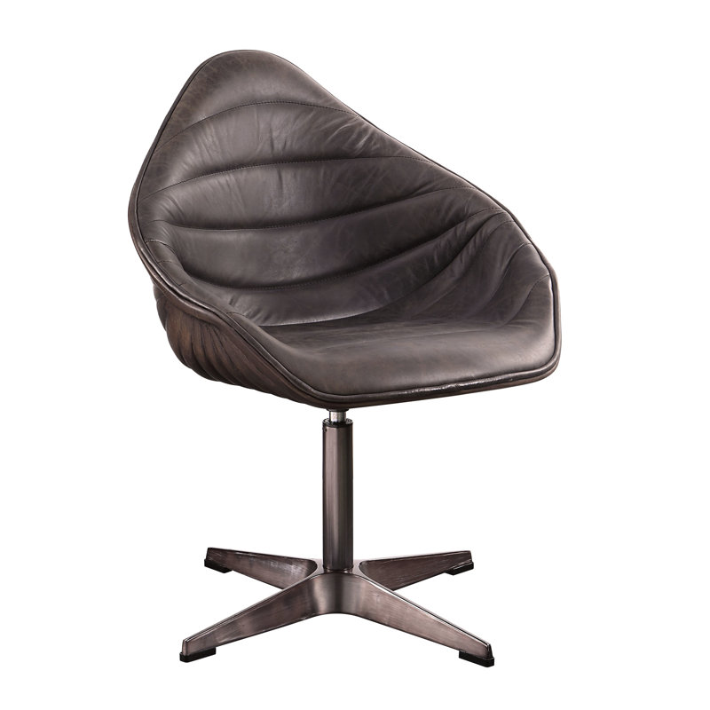 Fauteuil d'appoint pivotant en cuir - ébène antique et élégant pour bureau avec base pivotante