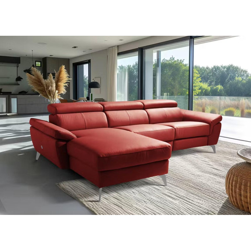 Milton Keynes Italian Leather Electric Reclining Corner Sofa with Adjustable Headrests and Adjustable Armrests, Red