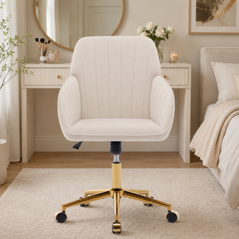 Chaise de bureau moderne et ajustable avec coussin moelleux, pieds en métal, Beige