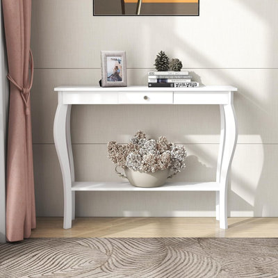 Console étroite avec tiroir, table d'appoint chic, table d'entrée, 39,3 pouces, blanc
