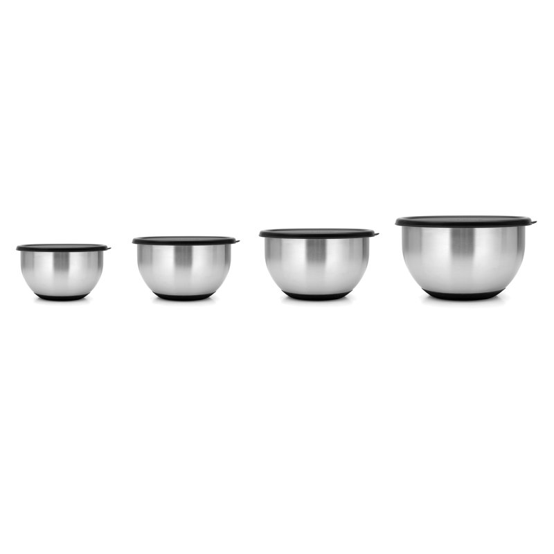 Geminis 8-Piece Stainless Steel Mixing Bowl Set with Black Lids