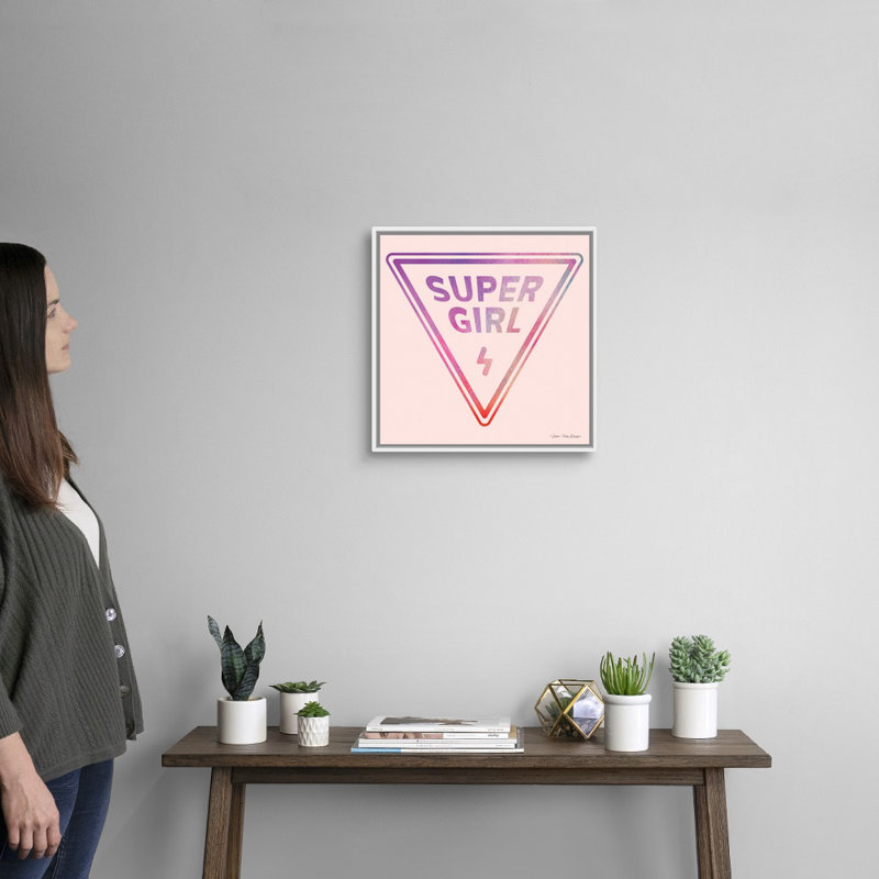 Art textuel sur toile, "Super Girl" par Seven is design, H 18 po x l 18 po x P 1,75 po, Toile blanche encadrée