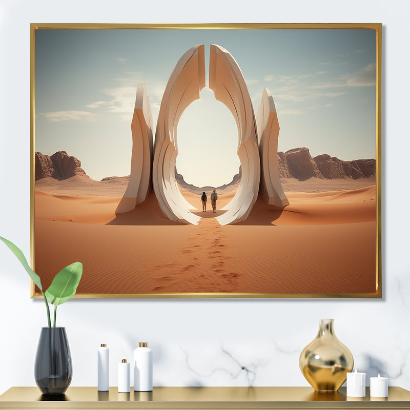«Gate to Space», art mural surréalisme, Cadre flottant doré, H 30 po x l 40 po x P 1,5 po