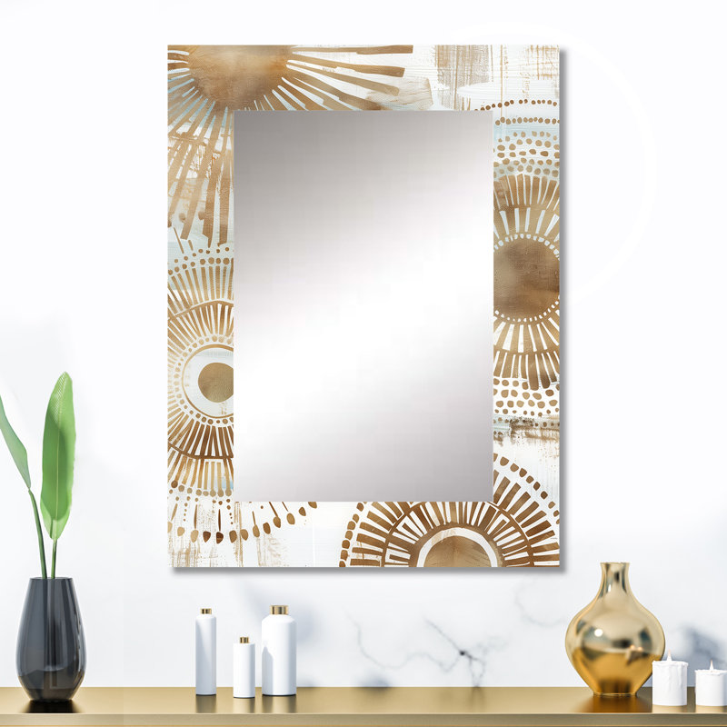 Beige And Gold Bohemian Mandala Simplicity Boho II - Boho Mandala Unique Mirror, Traditional Large Wall Mirror, Printed Metal Art