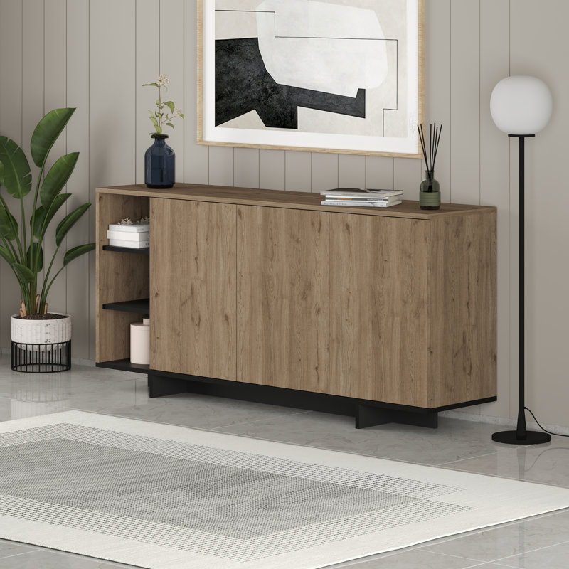 170cm Console Table, Natural Oak/Silk Grey Black
