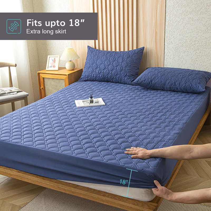 Ensemble de draps de luxe matelassés et imperméables avec protège-matelas matelassé - antibactérien, anti-acariens, couvre-matelas en polyester jacquard avec 2 taies d'oreiller, confort durable et toutes saisons