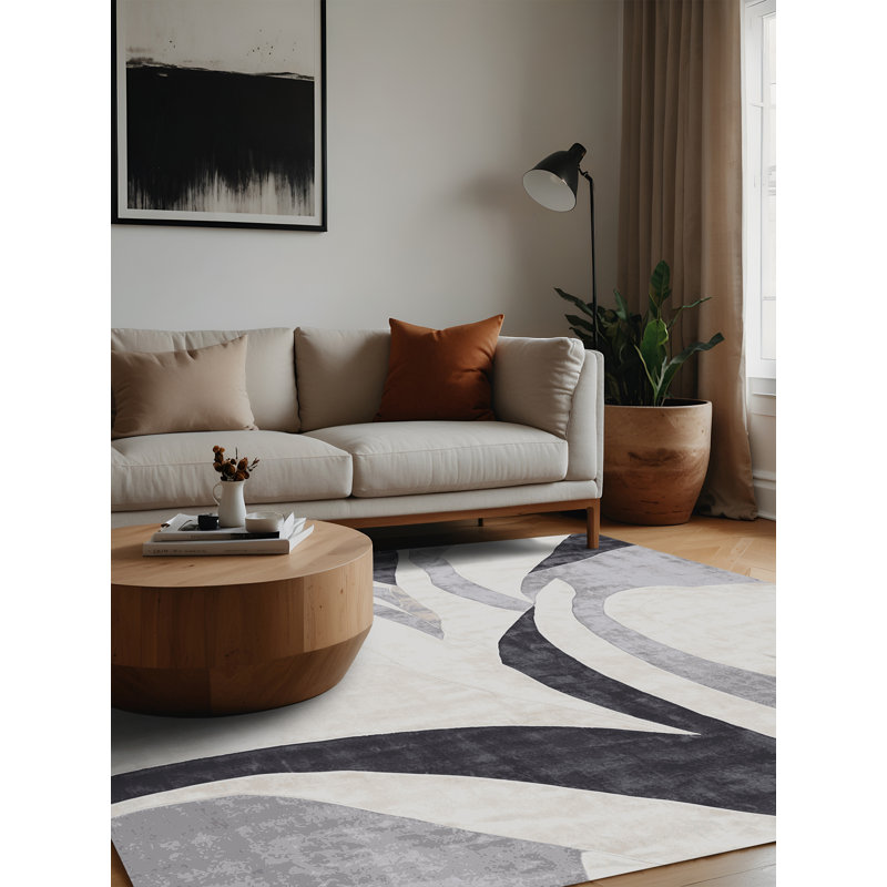 Tapis gris lavable à la machine, Carré 5 pi