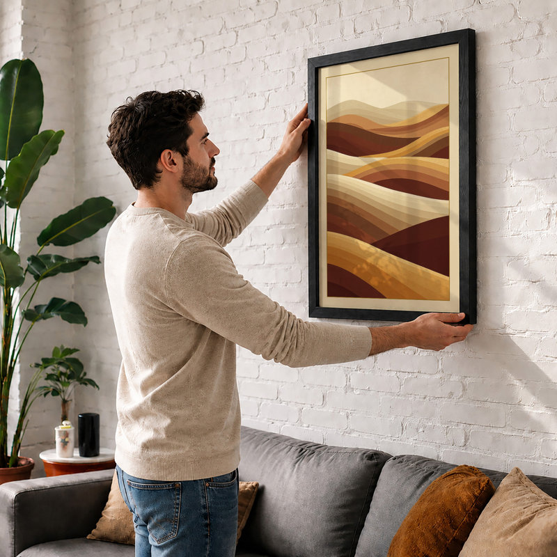Layered Earth Forms Minimalist - Framed Print, A3 - 42.0 x 29.7 cm, Oak