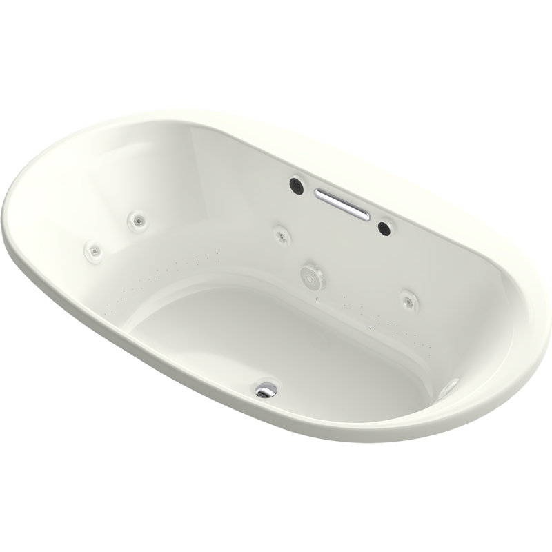 Underscore Oval 72-In X 42-In Heated Bubblemassage Air Bath With Whirlpool, Center Drain, Dune