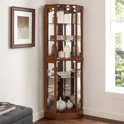 6 Shelf Corner Curio Display Cabinet Withs, Mirrors And Adjustable Shelves, (E26 Bulb Not Included)