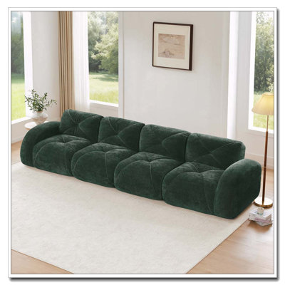 140''Soft Velvet Fabric,Boneless Sofa With Tufted