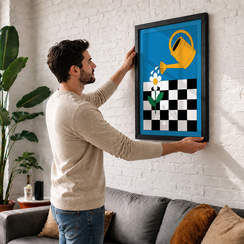 Watering Can Daisy Modern - Framed Print, A3 - 42.0 x 29.7 cm, White
