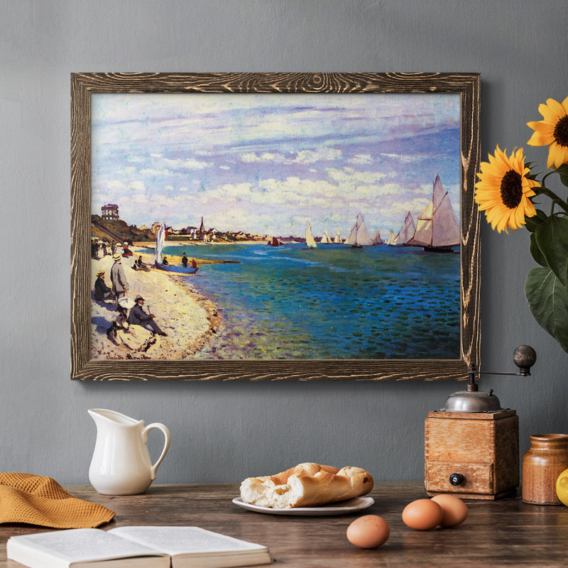 «The Beach at Sainte Adresse» par Monet - Toile tendue avec châssis rustique, Noyer, H 28 po x l 42 po x P 1,5 po