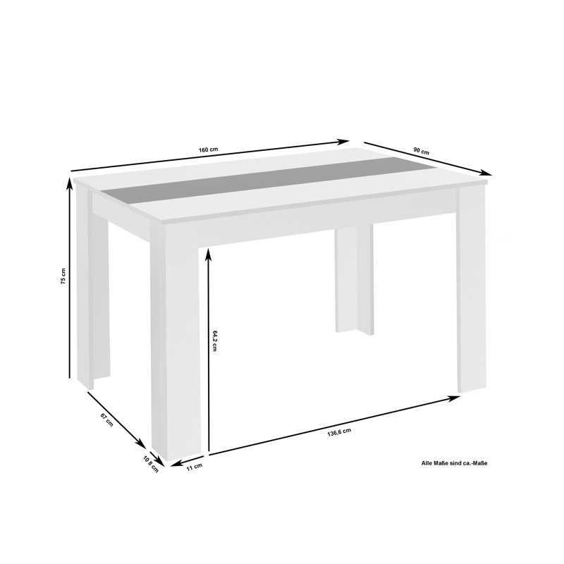 Fauzan Dining Table, 75cm H x 160cm L x 90cm W, White/Black