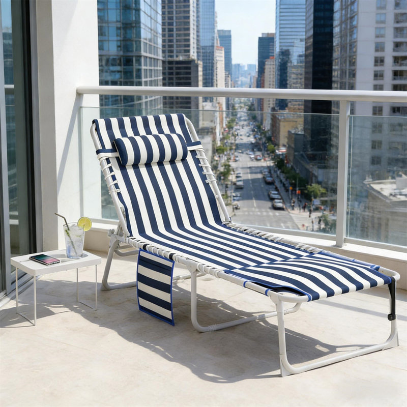 Chaise longue pliante, Bleu / blanc