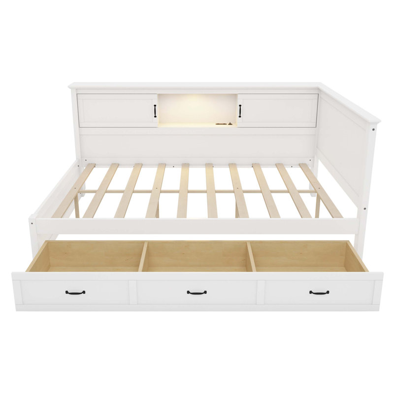 Structure de lit en bois de pin robuste avec tiroir, bibliothèque, éclairage à DEL et port USB pour les chambres à coucher et les chambres d'amis modernes