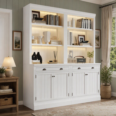 2-Piece Set Storage Bookcase with 3 pieces LED Lighting