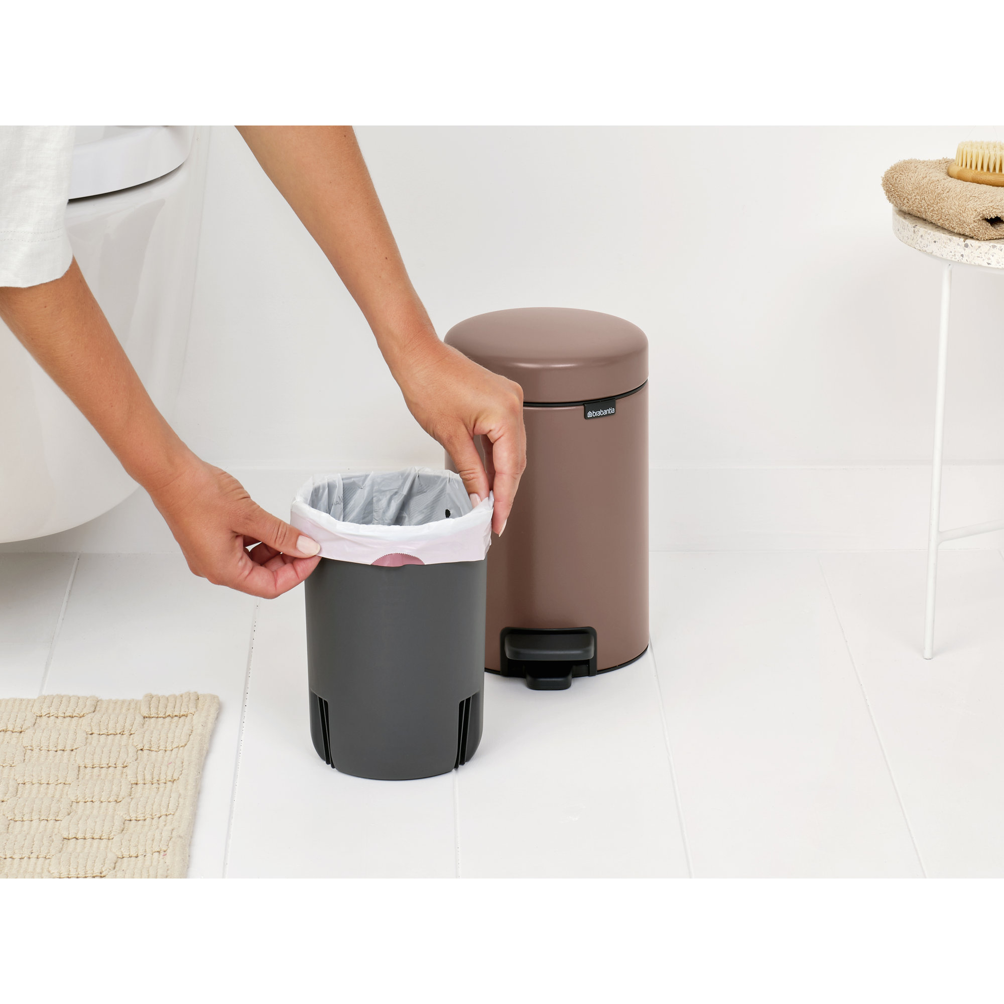 Brabantia NewIcon Step On Trash Can, 0.8 Gallon (3 Liter), Satin Taupe