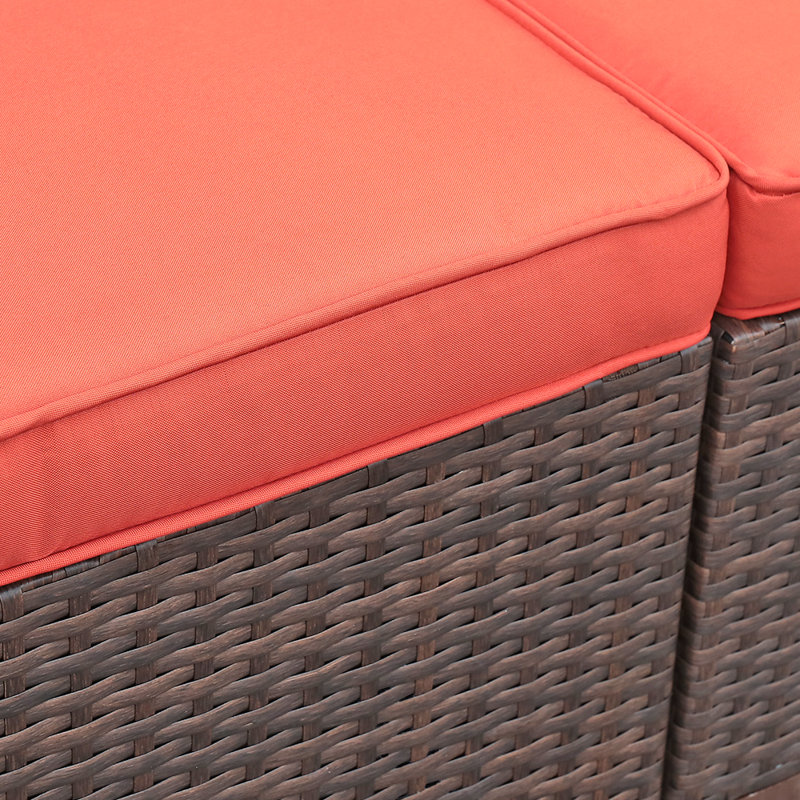 Ensemble de conversation d'extérieur avec coussins et repose-pieds, Coussin orange / cadre brun