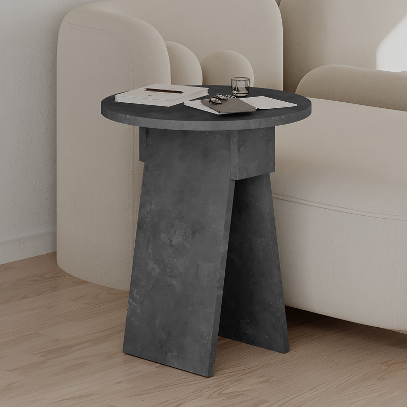 Chen Modern Side Table Minimalist with Round Top, Retro Grey