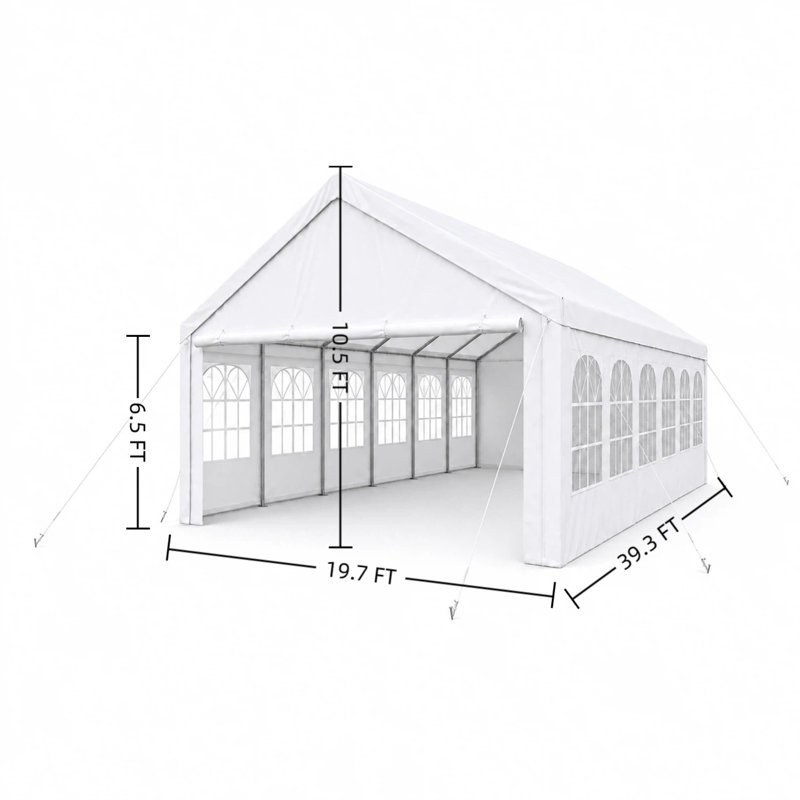 Grande tonnelle métallique 20x40 (structure incluse) - Tente portable avec rangement, White