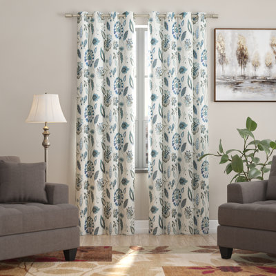 Camille Aqua Polyester Printed Room Darkening Single 50x84" Curtain Panel