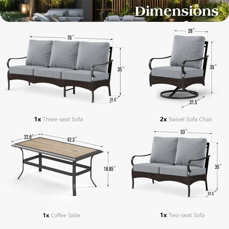 9-person Swivel Outdoor Conversation Set With Loveseat & Swivel Lounge Chairs, Gray
