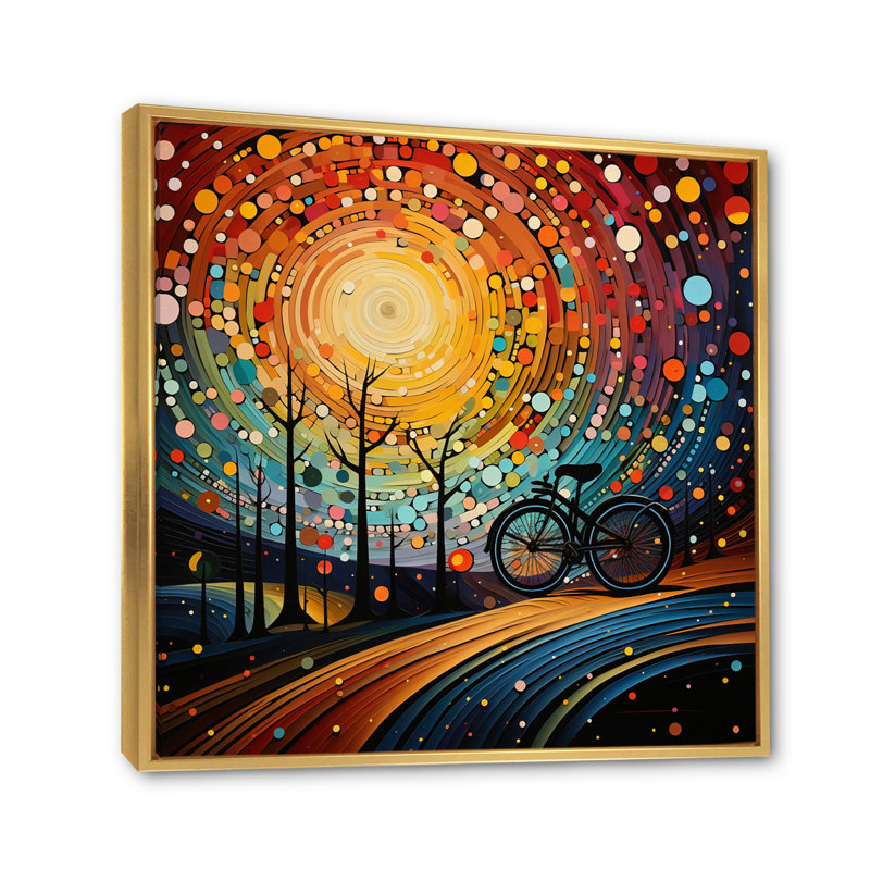 " Bicycle Abstracted Wheels Pointillism ", Gold Floater Framed, 36" H x 36" W x 1.5" D