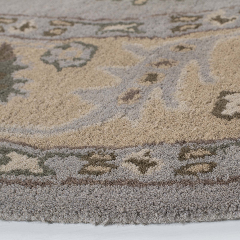 Tapis beige / gris en laine touffeté à la main Newfields, Rond 6 pi