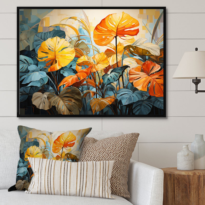 " Tropical Green Foliage ", Black Floater Framed, 16" H x 32" W x 1" D