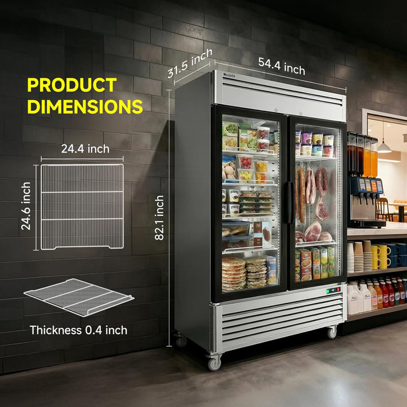 Coolski 54 po 47.5 cu. Congélateur vertical à 2 portes vitrées en acier inoxydable